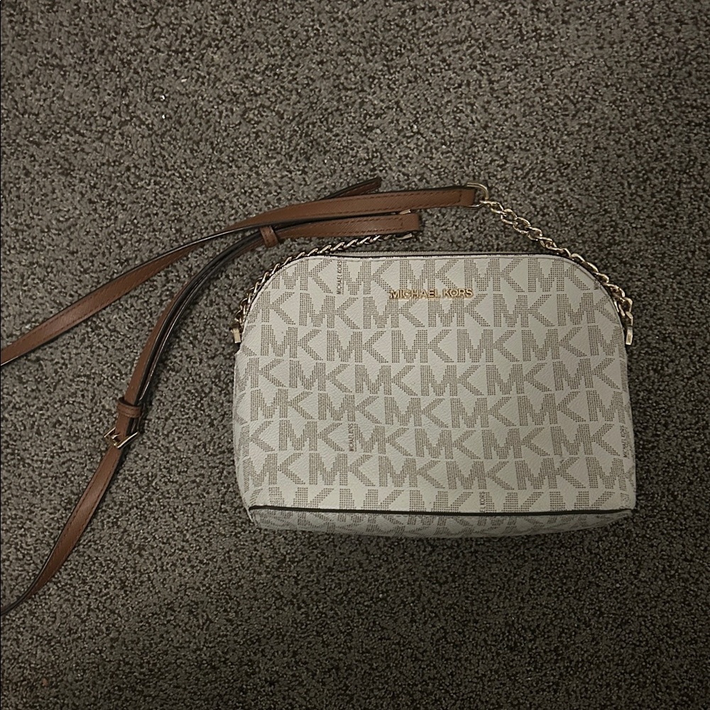 Michael Kors Monogram Beige and Brown Crossbody Bag